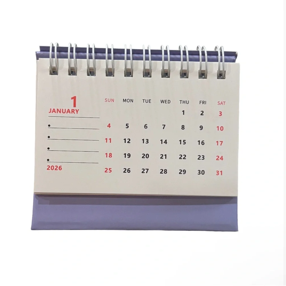 2026 Desk Calendar | Mini Flip Desktop Calendar w/ Stand (Purple)